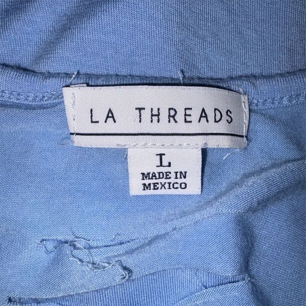 LA Threads Women's Acid Washed Blue Scoop Neck Slash Back Stretch Tank Top L - Picture 7 of 8